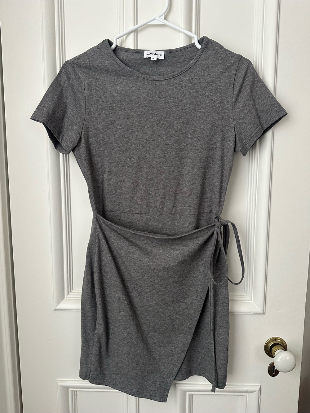 superdown Gray Short Sleeve Wrap Mini Dress